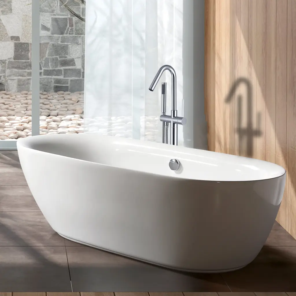 Freestanding Faucet Chrome Metallic Modern Bathroom Sink Faucet topcraft