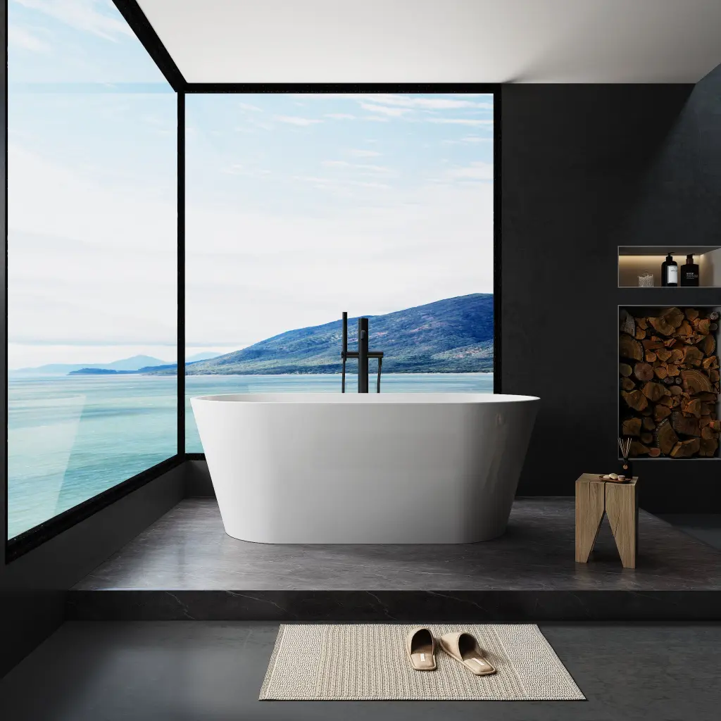 55 Acrylic Freestanding Bathtub Contemporary Soaking Tub Chrome Fixtures bathin