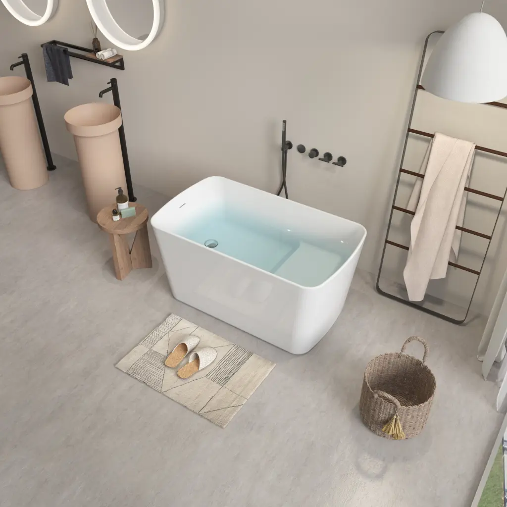 49 Inch Acrylic Freestanding Soaking Bathtub - Square Japanese Design bathin