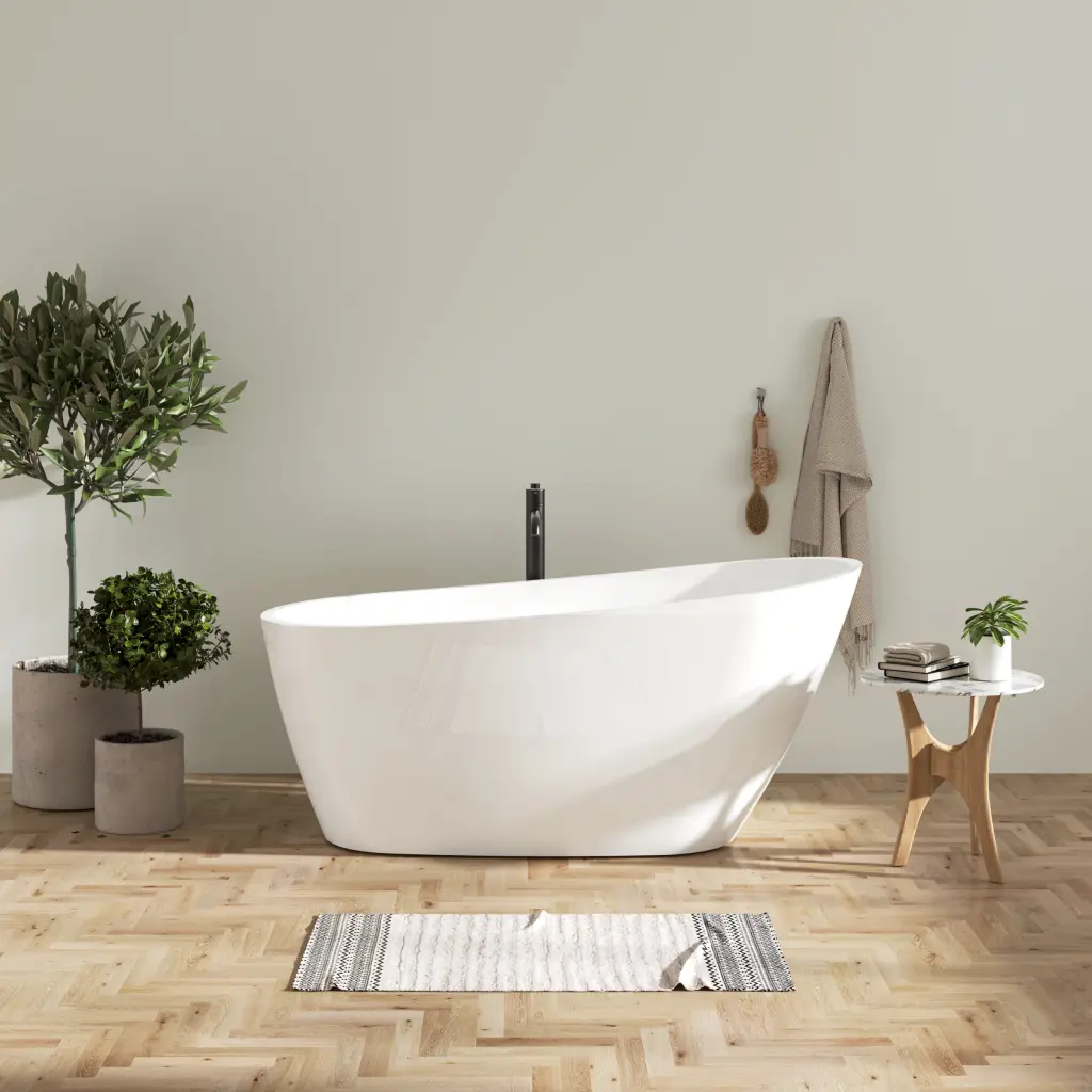 59 Inch Acrylic Freestanding Bathtub Modern Contemporary Design Soaking Tub Bathroom rnb