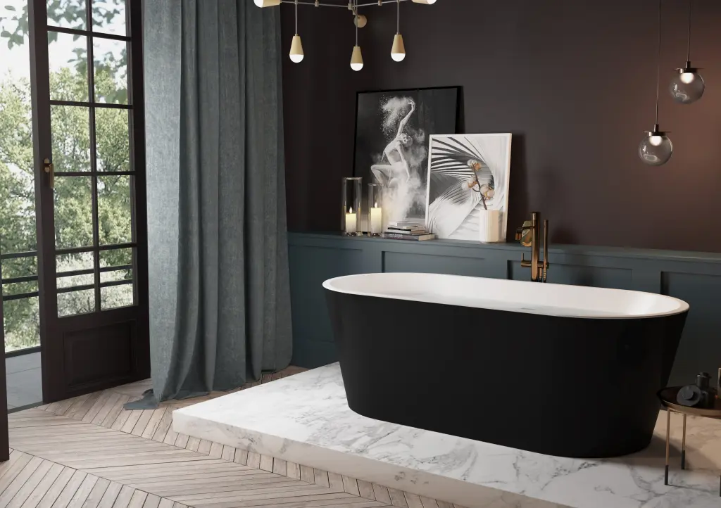 Acrylic Alcove Freestanding Soaking Bathtub Black and White Finish w1056 clovis