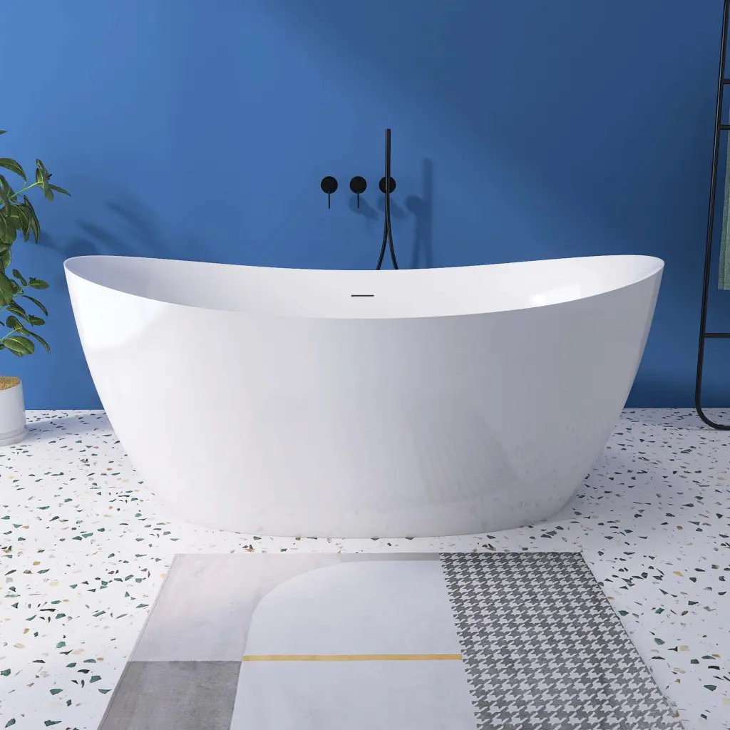 69 Inch Acrylic Free Standing Tub Classic Oval Shape Soaking Tub Adjustable Bathtub Bathroom w995 bestgo