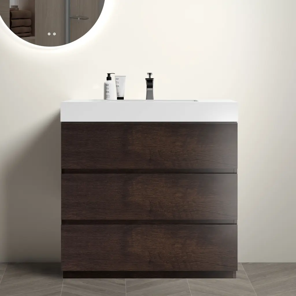 Alice 36 Inch Walnut Bathroom Vanity Sink, Large Storage Freestanding abay home