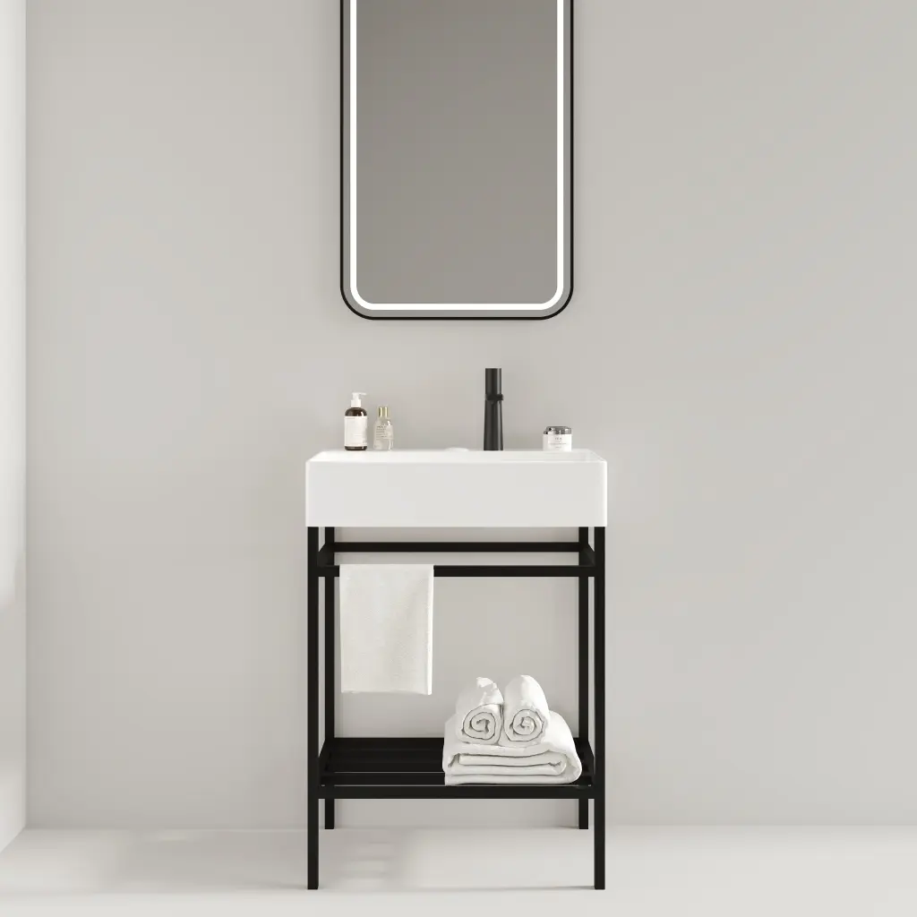 Lofi 24 Inch Freestanding Bathroom Vanity Ceramic Basin and Storage anicco lab