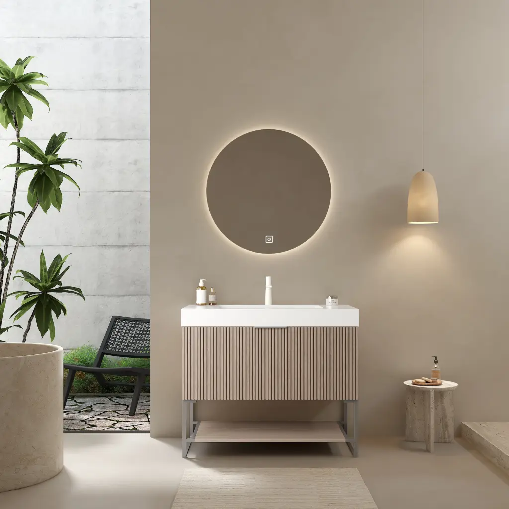 Yolan 36 Inch Bathroom Vanity Sink Freestanding Plywood Striped Storage anicco lab