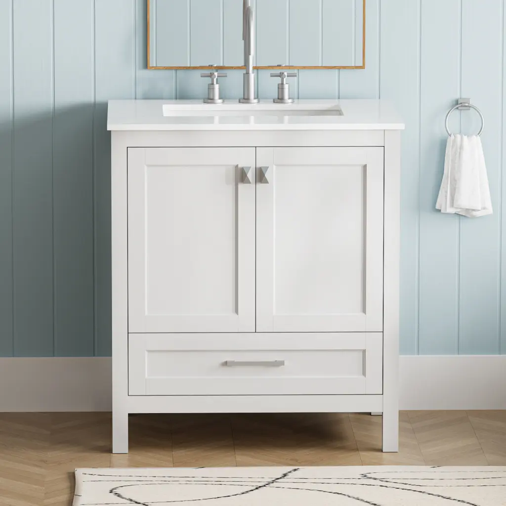 30 Inch Freestanding Bathroom Vanity Sink Carrara Engineered Marble Top bathin