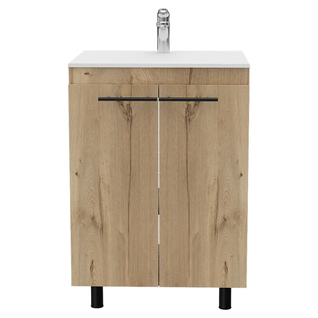 Light Oak 2 Door Rectangle Freestanding Vanity Cabinet Light Oak Particle Board furniture max