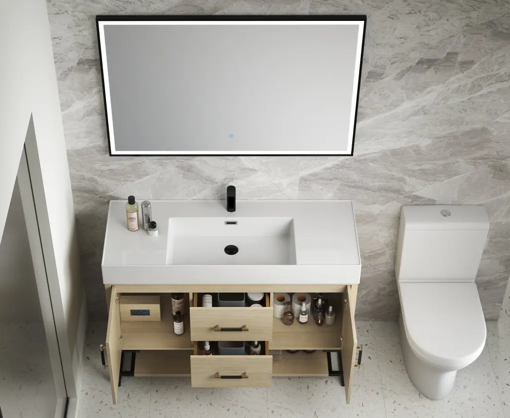 48 Inch Bathroom Vanity Freestanding Design Resin Sink 2 Plain Li g-lemon