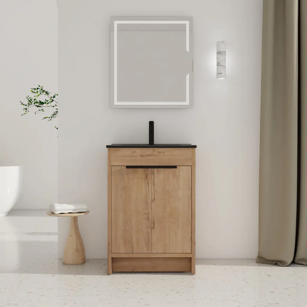 24 Inch Freestanding Bathroom Vanity Black Ceramic Sink and 2 Soft Close Drawers g-lemon