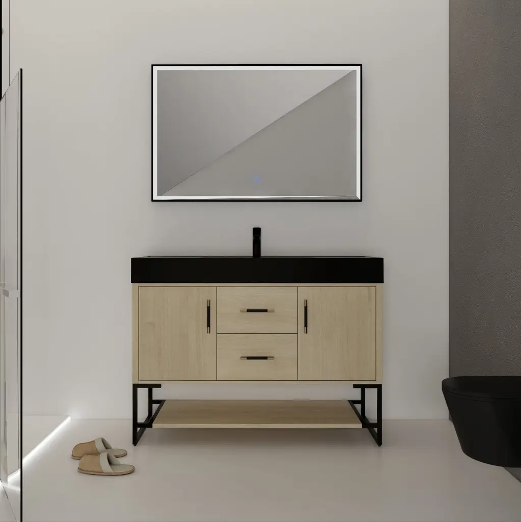 48 Inch Freestanding Bathroom Vanity Black Resin Sink Modern Design g-lemon