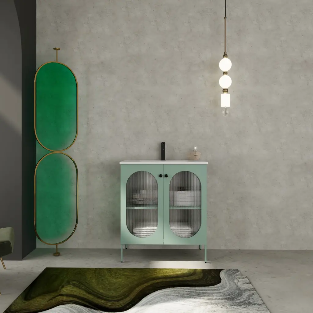 30 Inch Freestanding Bathroom Vanity Porcelain Sink - Mint Green Double Storage Cabinet g-lemon