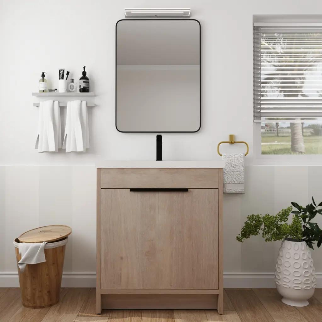 30 Inch Freestanding Bathroom Vanity White Resin Sink & 2 Soft Close Doors g-lemon