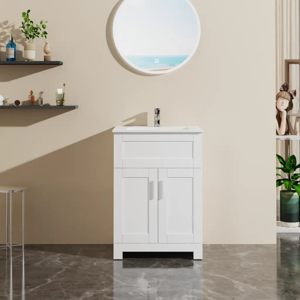 Goodyo 24 Inch White Bathroom Vanity Sink Laundry Cabinet Bundle Freestanding goodyo bathroom products