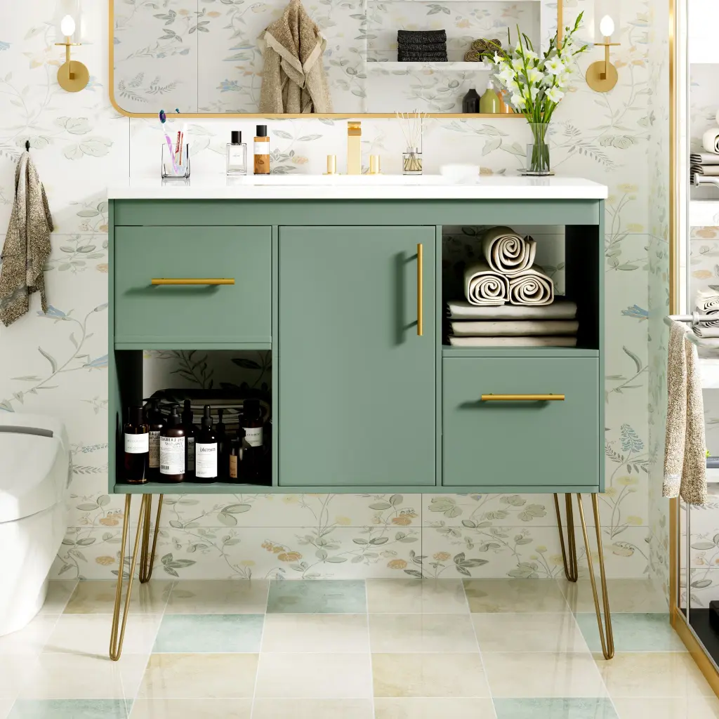 36 Inch Bathroom Vanity Resin Sink Bundle Set Modern Freestanding mrs