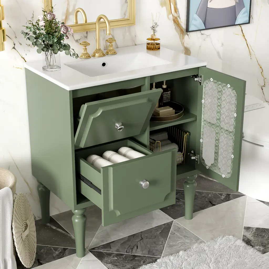 Retro Style 30 Inch Bathroom Vanity Resin Sink Bundle Freestanding Storage mrs