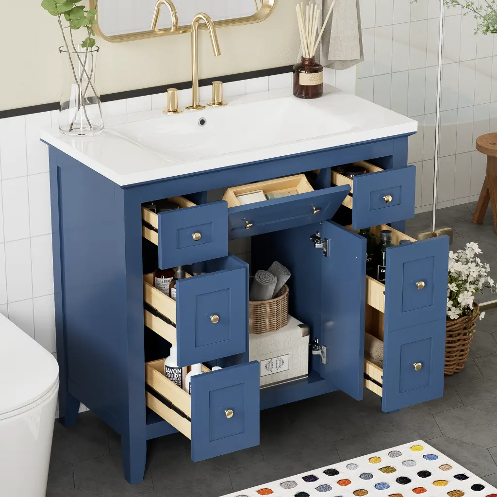 36 Inch Bathroom Vanity Resin Sink Bundle Set - Modern Freestanding Single Sink Vanity rnb