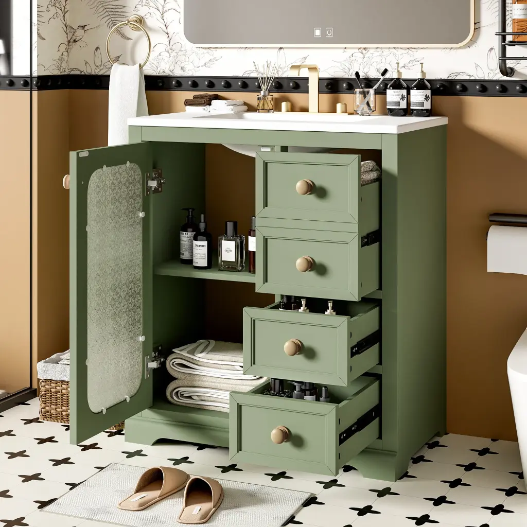 30 Inch Bathroom Vanity Soft Close Crystal Door Customizable Shelves rnb