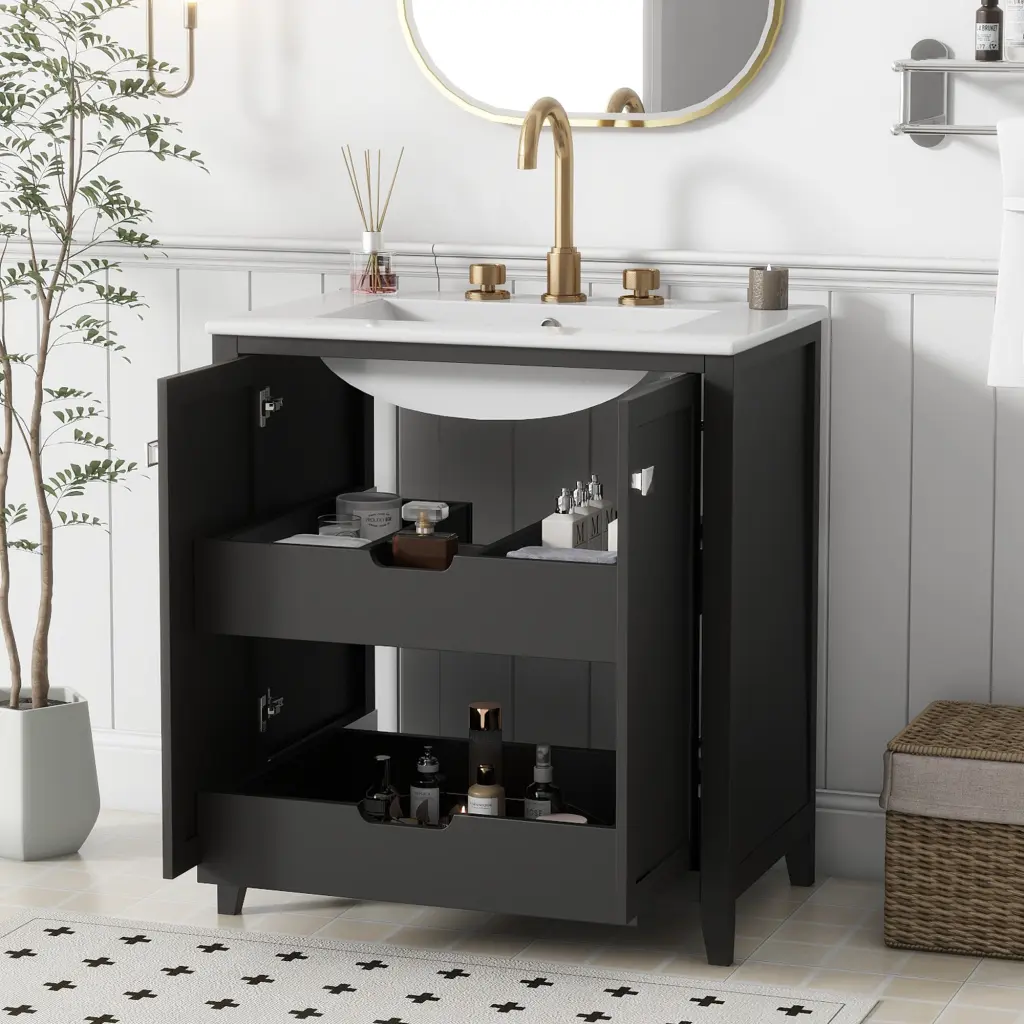 30 Inch Freestanding Bathroom Vanity Bundle Ceramic Sink Shaker Style Modern Vanity rnb