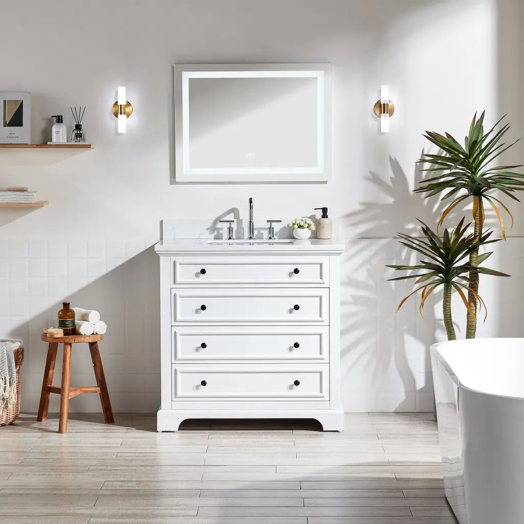 Fully Assembled 36 Inch Freestanding Single Bathroom Vanity Stone Top vixviror bath-vanty