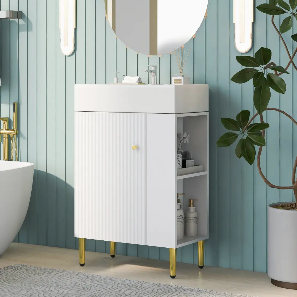 21.6 Inch White Bathroom Vanity Bundle Cabinet Storage vstory