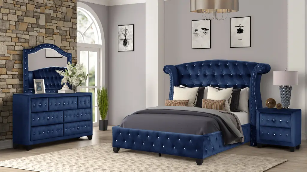 Sophia Modern Style Glass Tufted Full 4 Piece Bedroom Set galaxy home furnishings