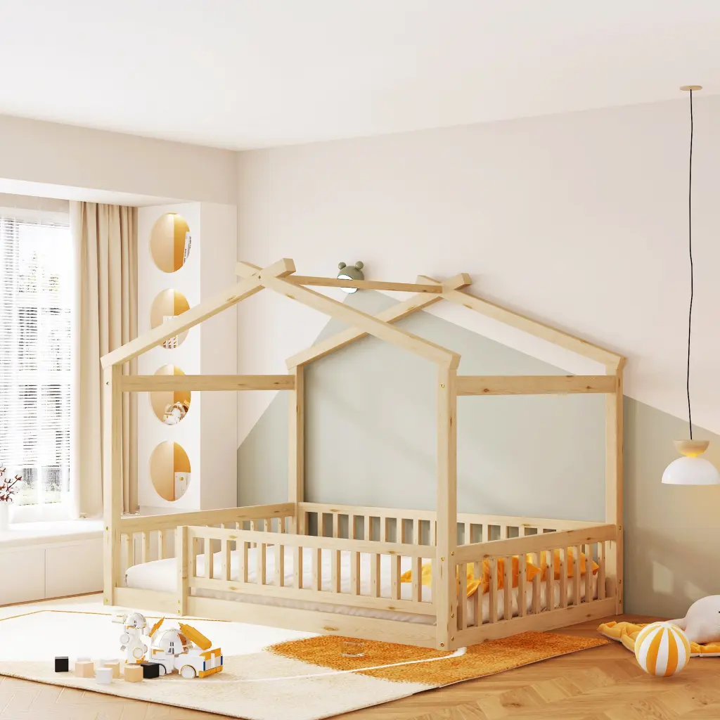 Full Wood Bed Frame Fence Kids, Teens, and Girls lucky furniture
