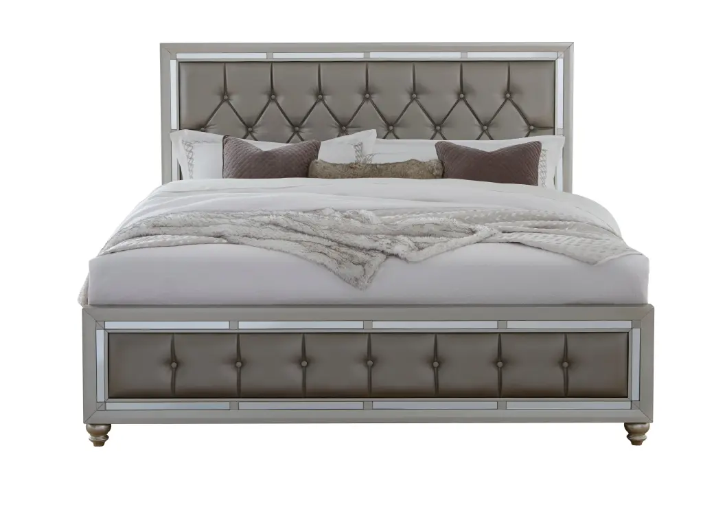 Chloe Gemstone Silver Full Bed Silver Grey Solid Wood MDF luxe modern furniture