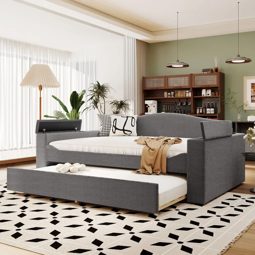 Full Upholstered Daybed Storage Armrests and Trundle - Latest Design lucky world