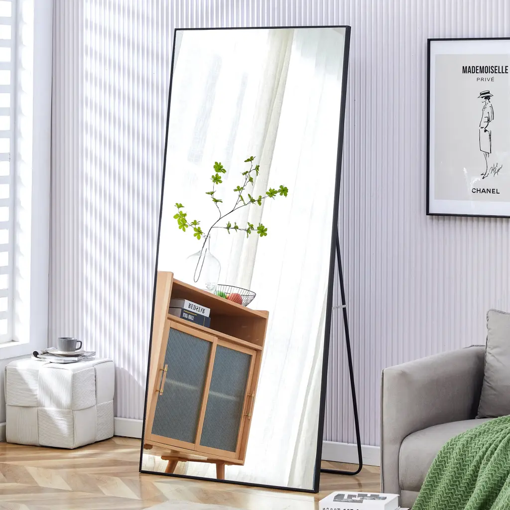 Fourth Generation Black Solid Wood Frame Full Length Mirror Gowning Mirror droom w-1151