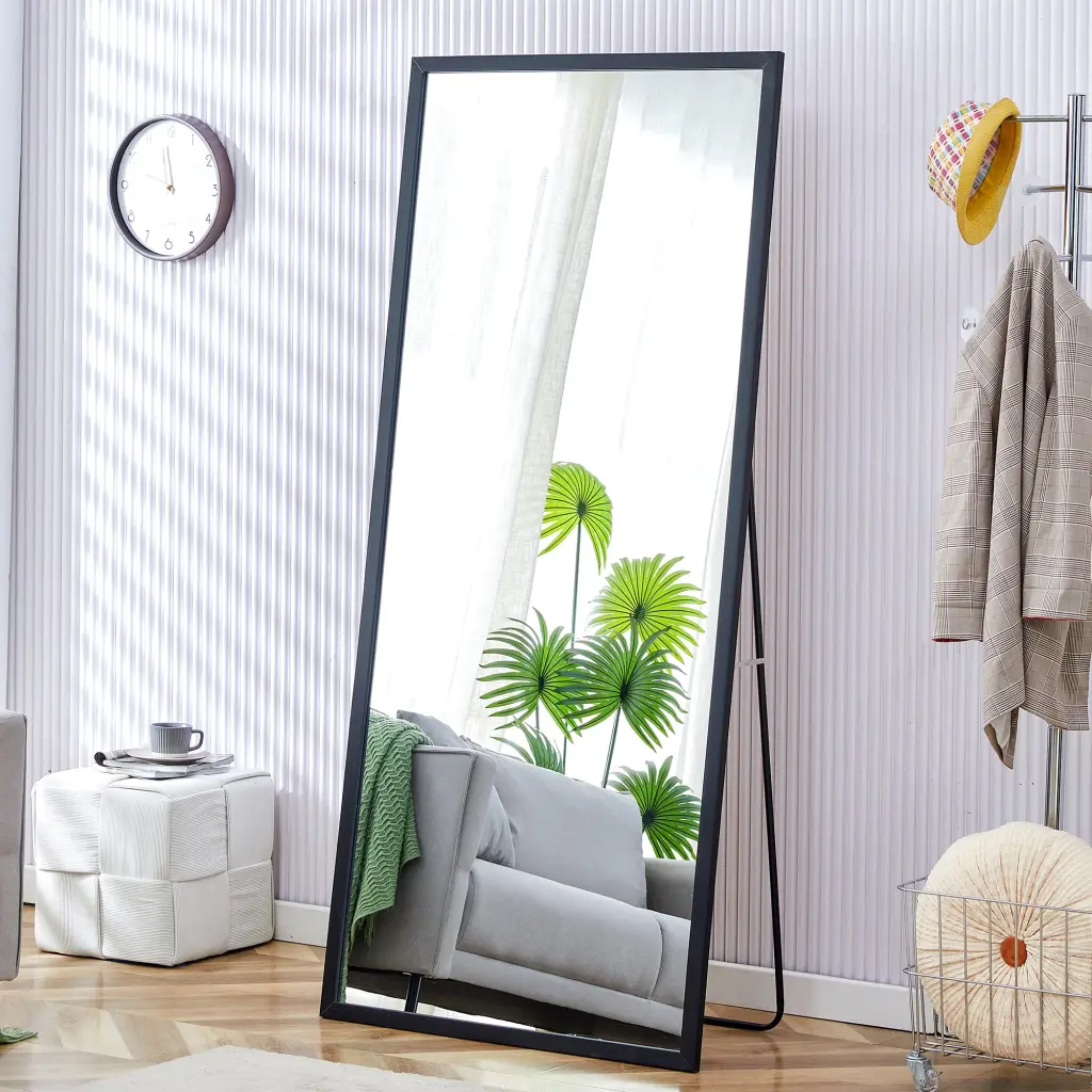 Fourth Generation Black Solid Wood Frame Full Length Mirror Gowning Mirror droom w-1151