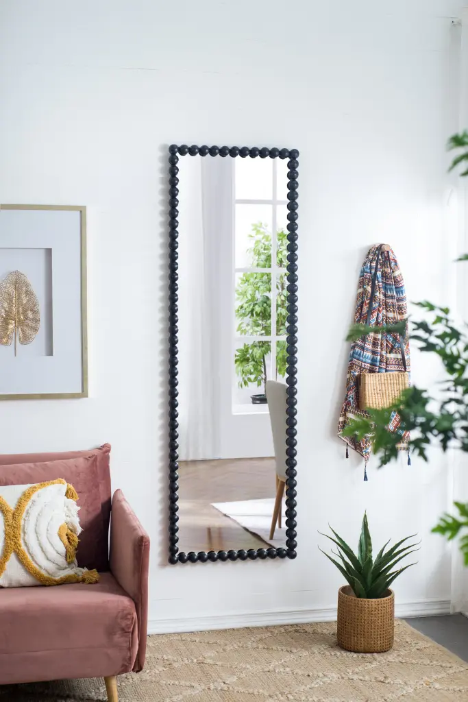23 X 72 Inches Full Length Mirror Metallic Beaded Frame Rectangular w2078