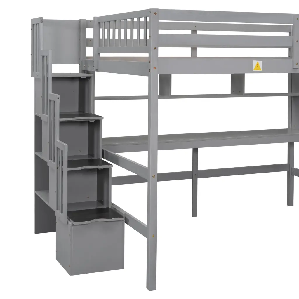 Full Dimensions Loft Bed Built Desk Bookshelves And Storage Staircase inspirit