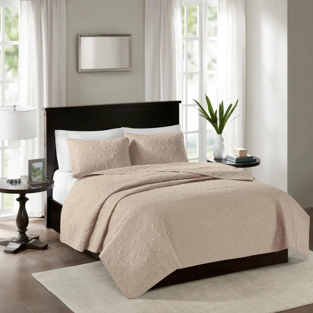 Reversible Quilt Set Khaki Full Queen Size Cotton Bedding jla