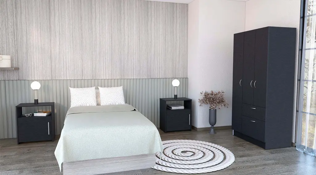 3 Piece Bedroom Set Black Full Size Armoire And Nightstands rta mubles colombia