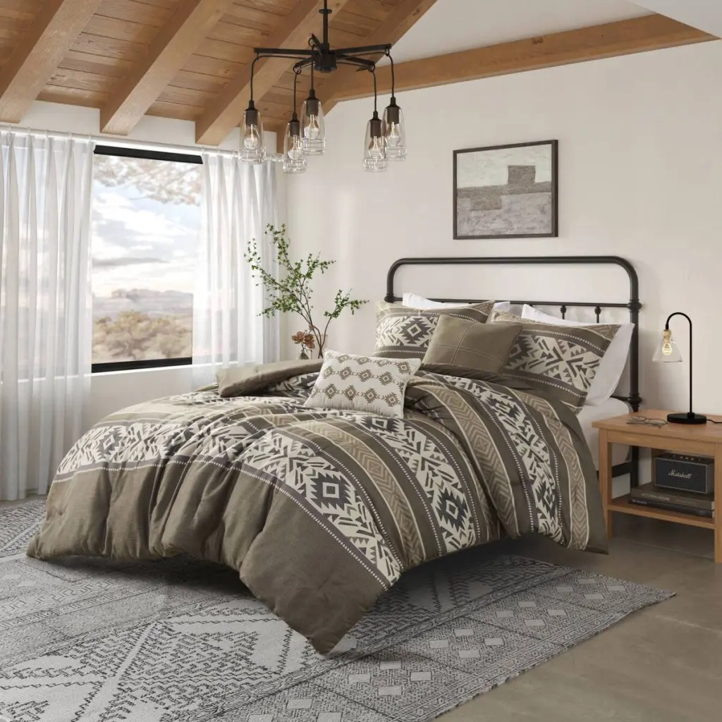 5 Piece Stripe Herringbone Easeer Bedding Set Throw Pillows Brown Full Size jla