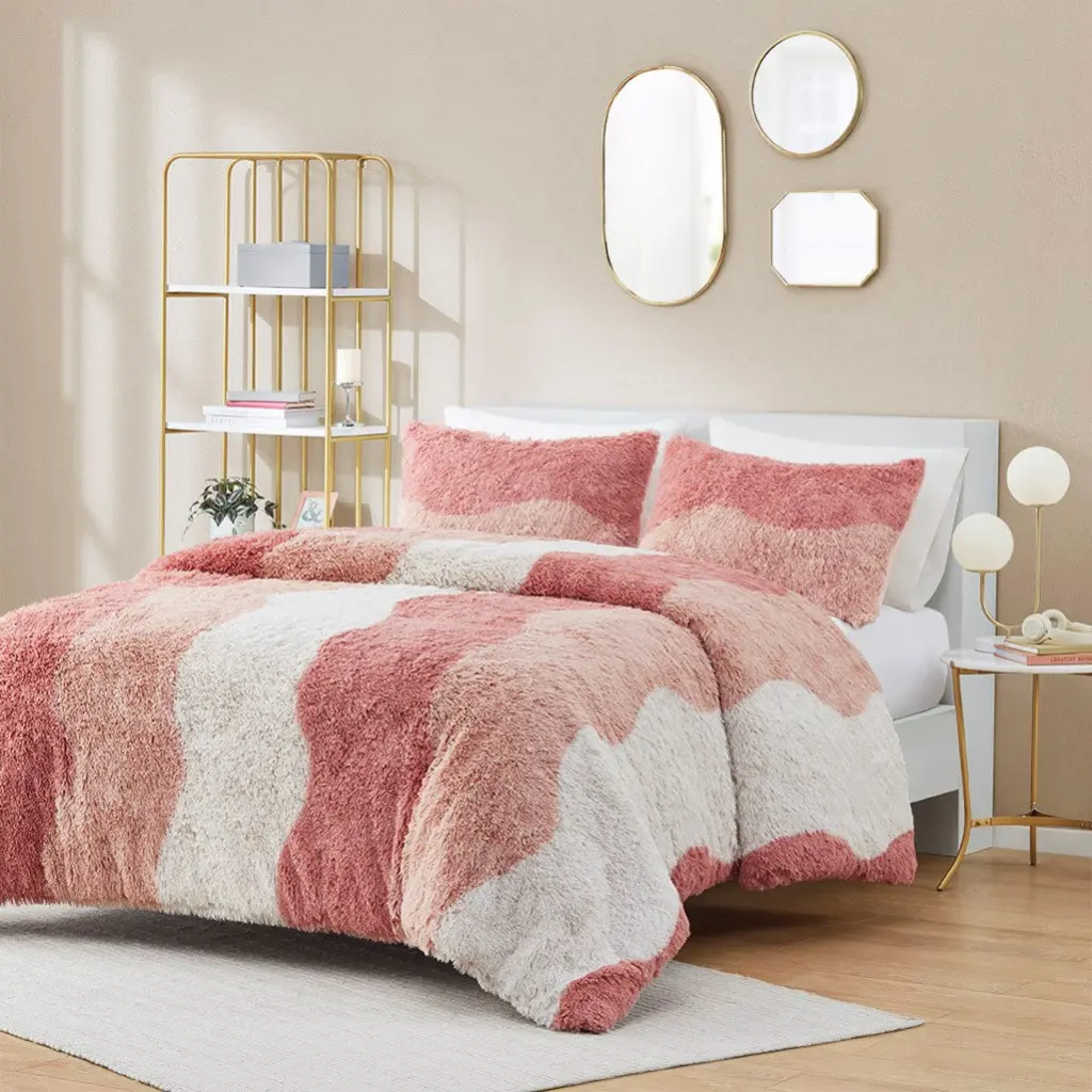 King Cal King Ombre Shaggy Faux Fur Easeer Set Multicolor Polyester jla