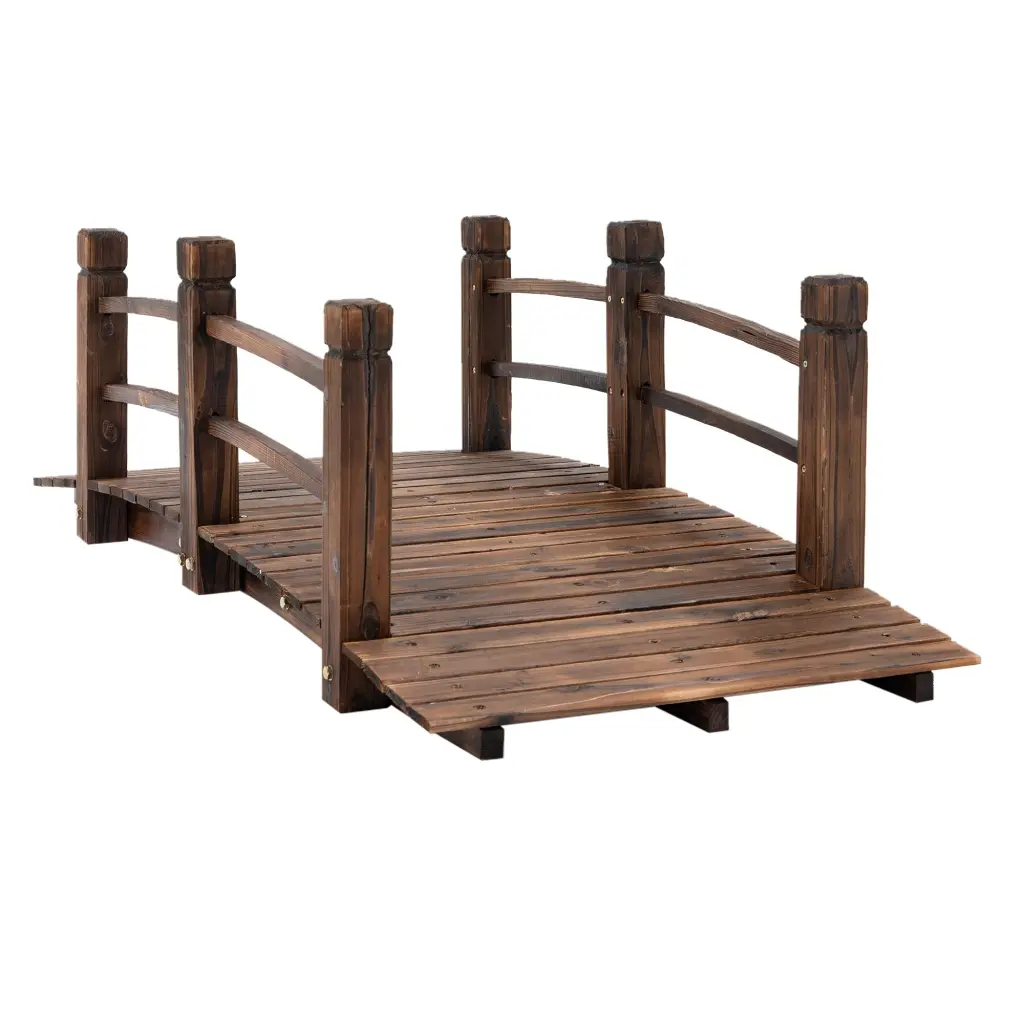 Fir Timber Garden Bridge Arc Walkway Side Railings Backyards aosom business