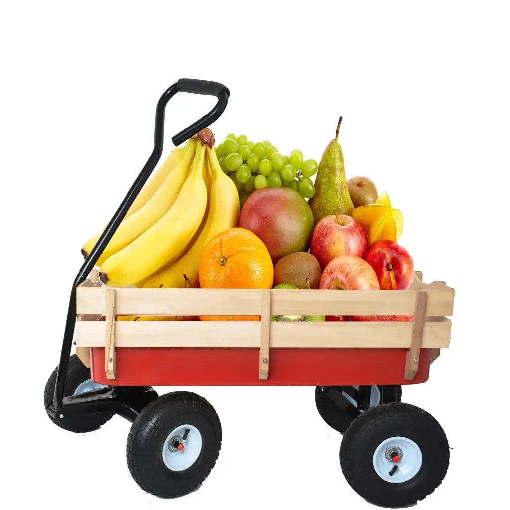 Outdoor Wagon All Terrain Pulling Timber Railing Air Tires Garden Shopping Cart qdxfl