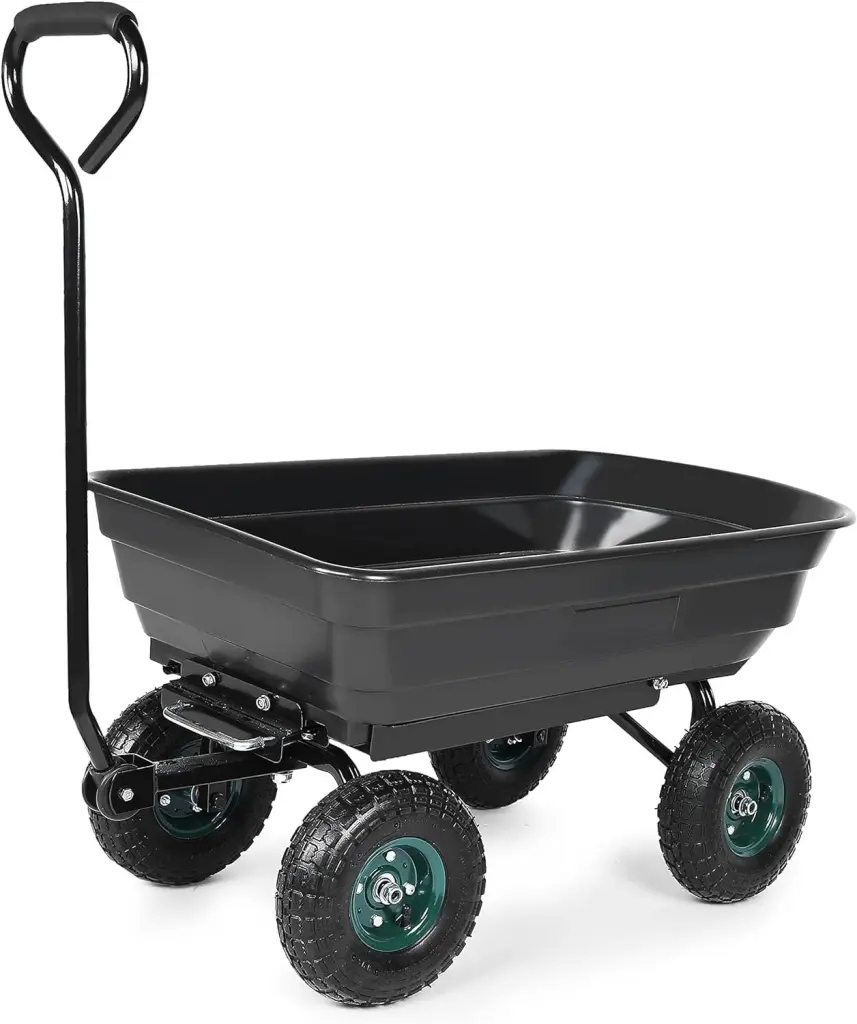 Heavy Duty Outdoor Garden Dump Cart Steel Frame and 10 Inch Wheels w1134dhs
