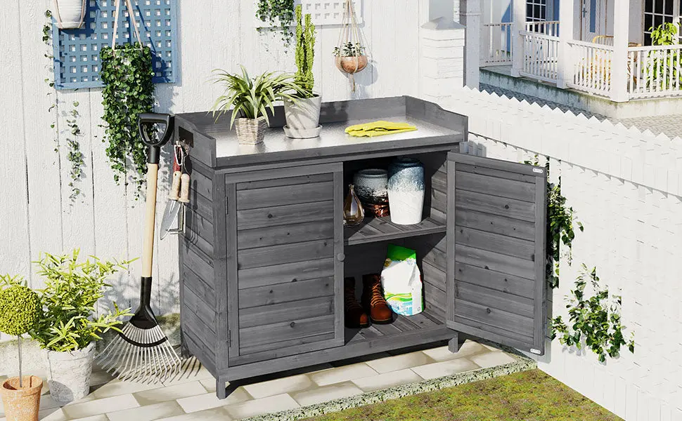 Outdoor 39 Inch Potting Bench Table Rustic Garden Workstation topmax