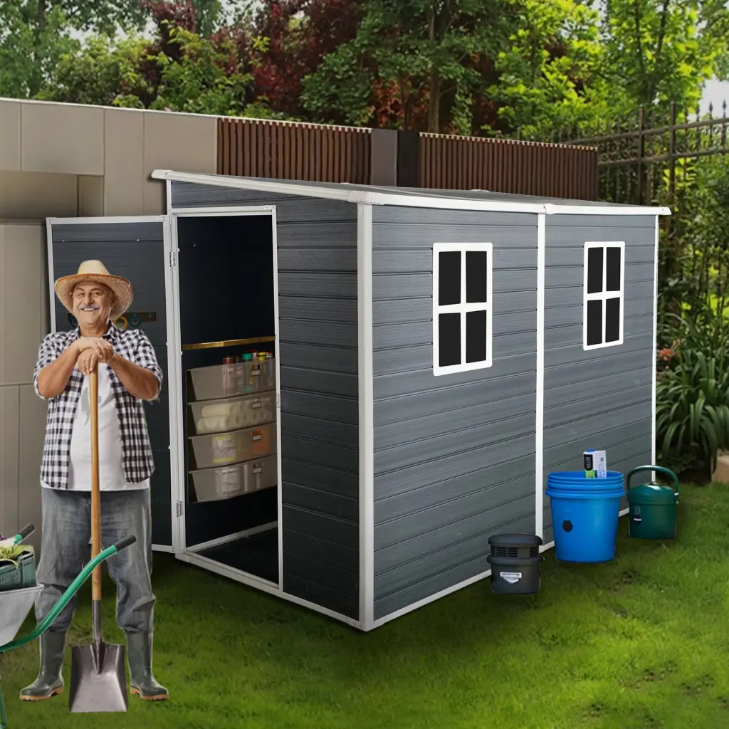 8X4Ft Outdoor Resin Garden Shed Floor And 2 Windows Polymer Construction qfw