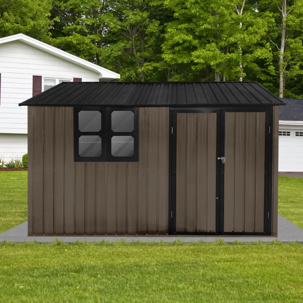 10ft x 8ft Metallic Garden Shed Outdoor Brown Black Window storage sheds
