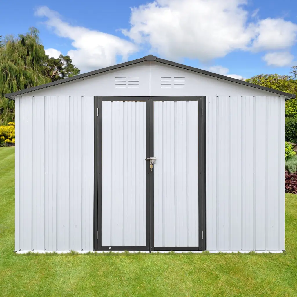 Metallic Garden Sheds 10ftx12ft Outdoor White Grey Storage Shed Water Resistant storage sheds