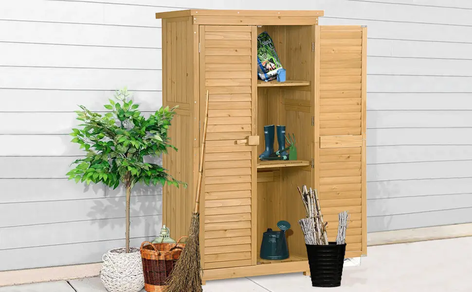 Wooden Garden Shed 3 Tier Patio Storage Cabinet Outdoor Organizer topmax