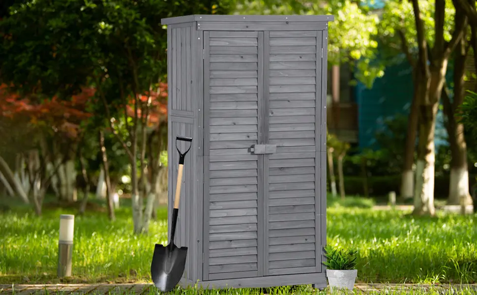 Wooden Garden Shed 3 Tier Patio Storage Cabinet Outdoor Arranger topmax