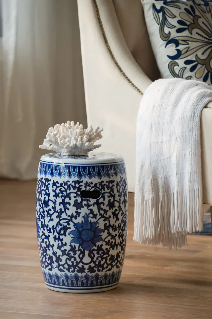 Porcelain Garden Stool Blue And White Small Side Table D11 X 16 Outdoor Decor w2078
