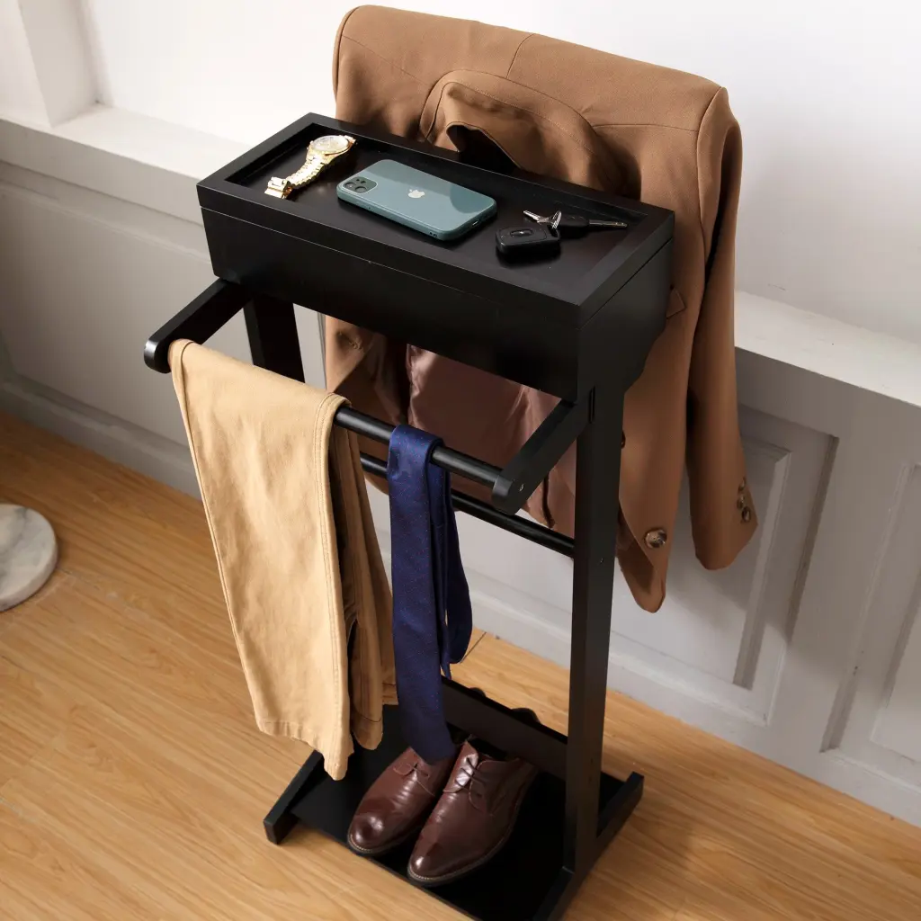 Black Travel Friendly Garment Rack Storage Organizer Clothes Valet Stand familyroom furnitures