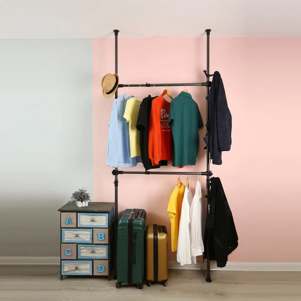 Telescopic Garment Rack Heavy Duty Movable DIY Clothes Rail No Damage rnb