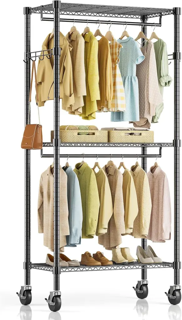 Rolling Clothes Rack Heavy Duty 3 Shelf Adjustable Apparel Rack Travel w1134dhs