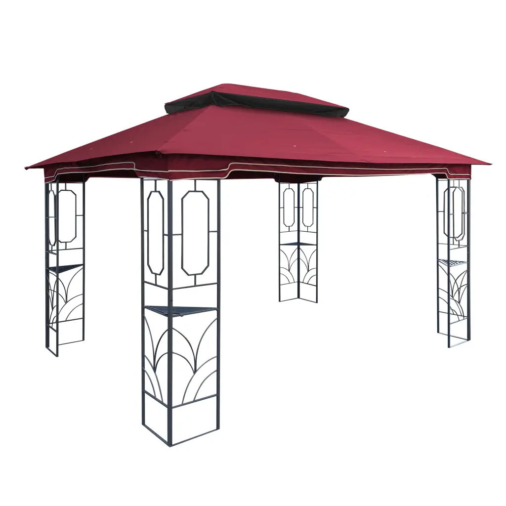 13X10 Ft Patio Double Roof Gazebo Replacement Canopy Top Fabric Wine Red w2911